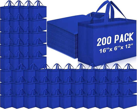 Windyun Reusable Grocery Bags Large Non Woven Shopping Bags with Handles Foldable Portable Tote Bulk, 16x6x12 Inch