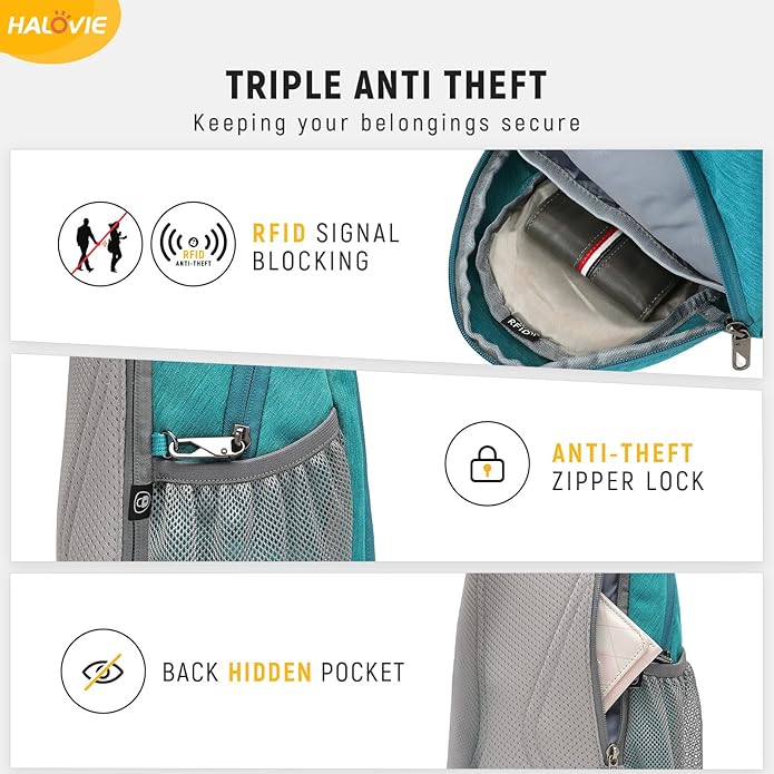 HALOVIE Anti Theft Crossbody Sling Bag RFID Travel Sling Backpack Lightweight Hiking Shoulder Chest Bag for Walking Work