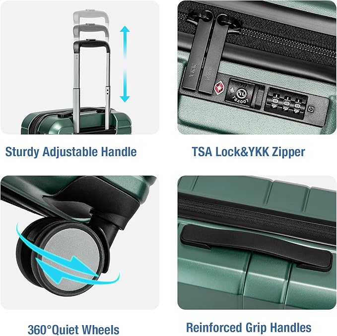 KYME Carry On Luggage 22x14x9 Airline Approved with TSA Lock Hard Shell Carry On Suitcase Lightweight Suitcases with Wheels Small Luggage for Men Women,Carry-On 20 Inch,Green