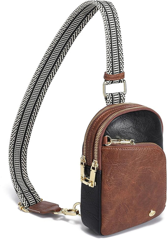 INICAT RFID Blocking Sling Bag Leather Crossbody Bags for Women Fanny Pack Cross Body for Woman Chest Bag for Travel 1.9L