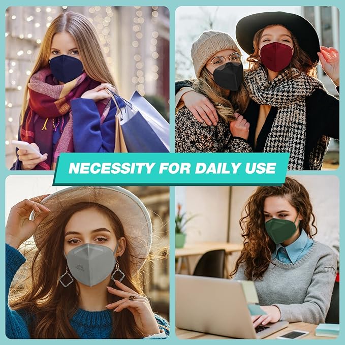 XDX KN95 Face Masks, 100 Packs Individually Wrapped Multicolor Face Masks for Men and Women, 5 Layers Comfortable Masks Disposable, Filter Efficiency ≥95%