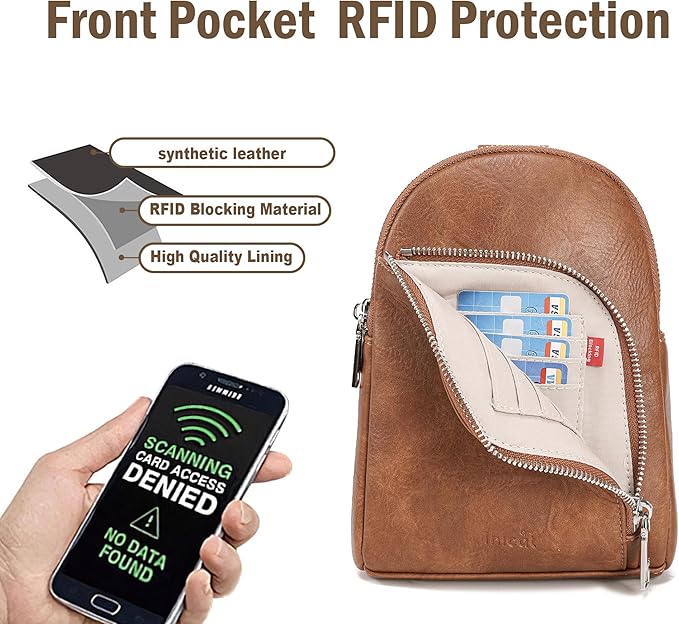 INICAT RFID Blocking Sling Bag Leather Crossbody Bags for Women Fanny Pack Cross Body for Woman Chest Bag for Travel 1.9L