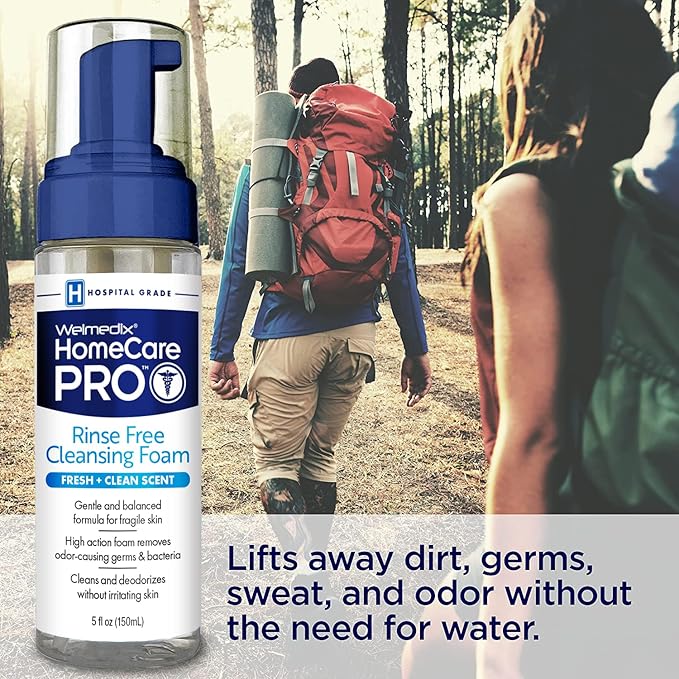HomeCare PRO No Rinse Body Wash Cleansing Foam, Easier Cleansing for Caregivers Managing Incontinence, Pressure ulcers, bedsores + use with Adult Wipes, Disposable washcloth (5oz)