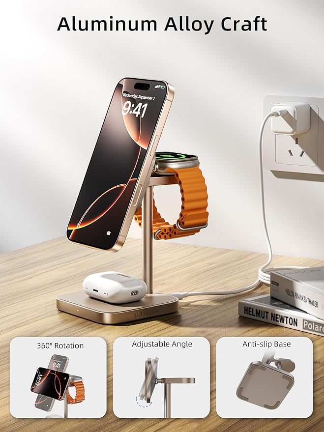 [Qi2 Certified ] LULULOOK 3 in 1 Charging Station with MagSafe, 15W QI2 Wireless Charger Stand Magnetic Charger for iPhone 17/16/15/14/13/12 Series, AirPods Pro/3/4, Apple Watch with 30W PD Adapter