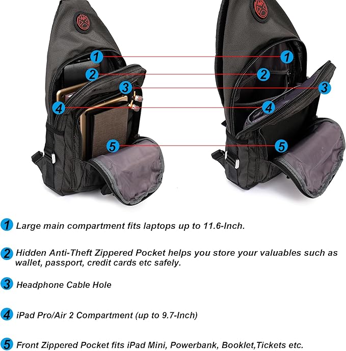 NICGID Sling Bag Chest Shoulder Backpack Crossbody Bags for Tablet Laptop Outdoor Hiking Men Women