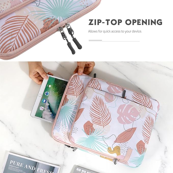 MoKo Laptop Sleeve Bag for 13.3-14 Inch, Notebook Carrying Case with Pocket Fits New MacBook Pro M3/M2 14" /13" M2/M1 Pro/M1 Max 14.2 2023-2021/Air 13.6" M2 2022, Surface Pro 9/8 13", Tropical Leaf