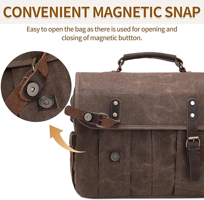 Messenger Bag for Men 15.6 Inch Vintage Canvas Genuine Leather Briefcase for Men Laptop Bag Satchel Shoulder Bag