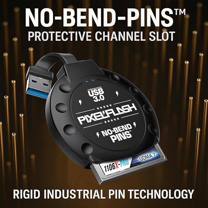 PixelFlash CF Card Reader (Black) - Compact Flash Memory Card Adapter with Cabled USB 3.0, 5GB/s File Transfer, No-Bend Pins, Supports UDMA-7, Anti-Slip & Anti-Scratch, Compatible to Most Brands & OS