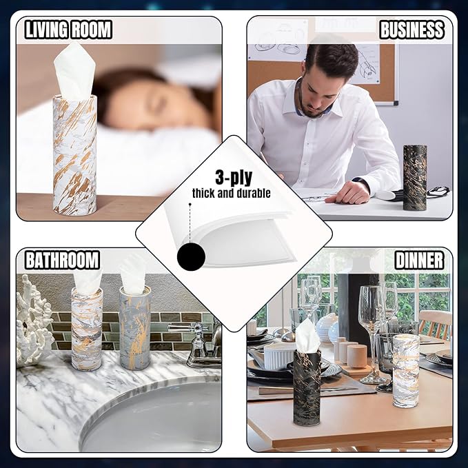 Thenshop 12 Pack 7.1x2.7" Car Tissues Cylinder with 7.1x5.9" Napkin 3 Ply Facial Tissues Bulk Round Boxes Paper Tubes Decorative Container for Car Cup Holder Home Travel Everyday Refill