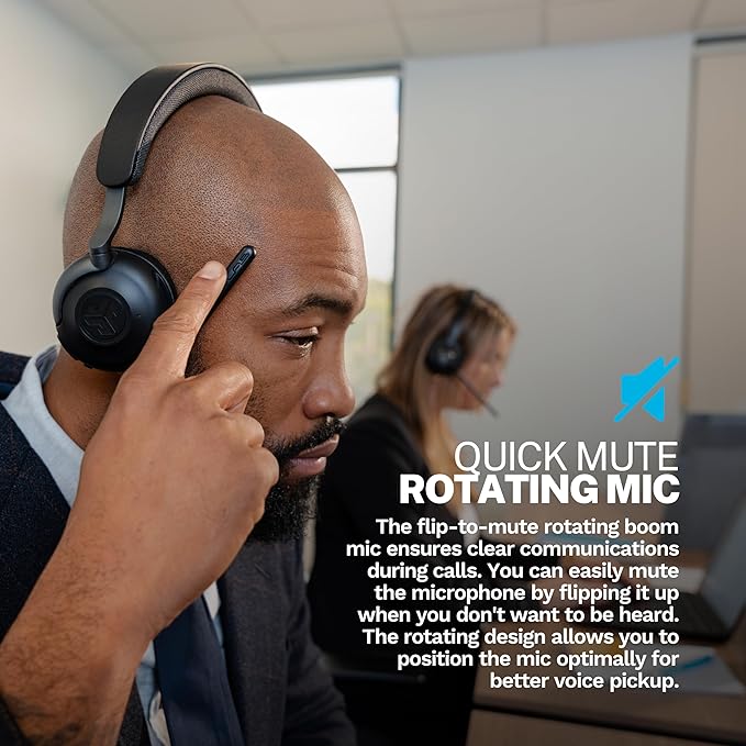 JLab Epic Work Wireless Headset with Microphone, Smart Active Noise Cancellation, Charging Hub, 90+ Playtime, Quick Mute, Bluetooth Headphones, Multipoint Connect, PC, Laptop, Mobile, (1 Pack)