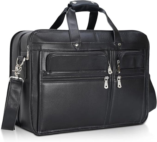 Polare 17'' Napa Leather Briefcase Laptop Attache Case Messenger Bag For Men Fits 15.6'' Laptop