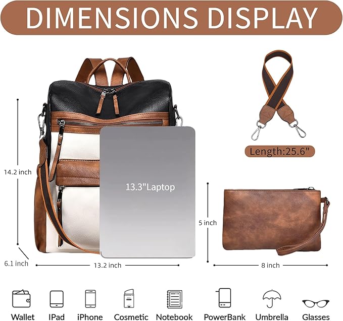 Dora & Liz Womens Backpack Purse Leather Fashion Travel Backpack Purse for Women Designer Ladies Shoulder Bags with Wristlet