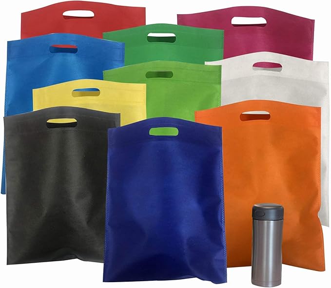 Leofi Bulk 50 Pack Mega 15" x 16" Cutout Handle Tote Assortment - Ideal Grocery Shopping, Treat, Trade Shows, Gift or Everyday Bags