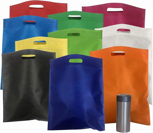 Leofi Bulk 50 Pack Mega 15" x 16" Cutout Handle Tote Assortment - Ideal Grocery Shopping, Treat, Trade Shows, Gift or Everyday Bags