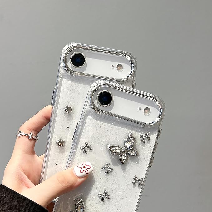 EYZUTAK Case for iPhone Air, Bling Glitter 3D Stars Phone Case Cute Sparkly Crystal Clear Star Aesthetic Design Cover Slim Soft Durable TPU Transparent Protective Cover for Women Girls - Star