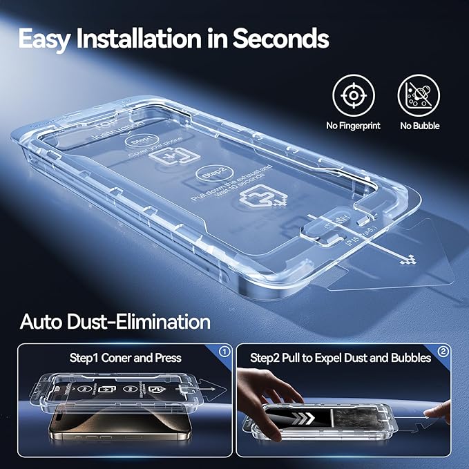 SMARTDEVIL 2+2Pack Privacy Screen Protector for iPhone 15 Pro Max with Camera Lens Protector,Shatterproof Tempered Glass[True 28°Anti Spy][9H Hardness][Automatic Dust-Elimination Install]