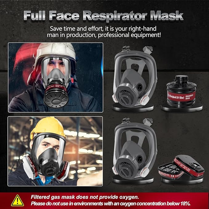 Full Face Respirator Mask - Gas Mask with Filter Cartridges for Painting, Sanding, Asbestos, Fume, Resin and Dust
