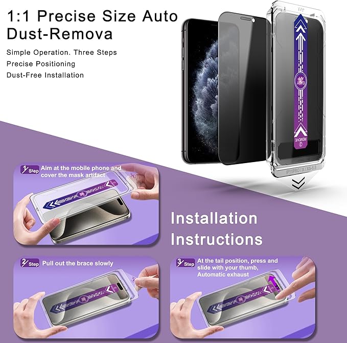 CHISHA 2-Pack Privacy Screen Protector for iPhone 11 Pro and iPhone Xs and iPhone X 5.8-Inch, Auto Dust Removal, No Bubbles,Anti-Spy Tempered Glass Film, Easy Installation
