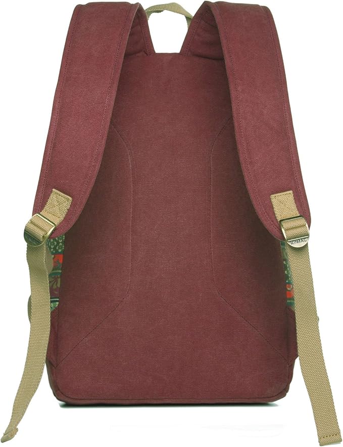 Kinmac Canvas Backpack with Massage Cushioned Straps,Travel Outdoor Backpack (Wine-Bohemian)