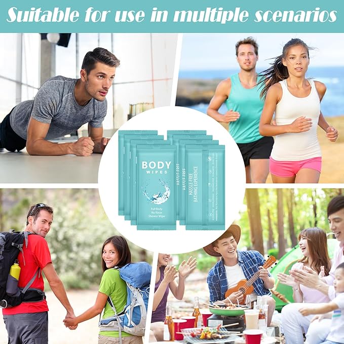 Treela 300 Pcs Bulk Deodorant Large Body Wipes Individually Wrapped Wet Wipes Travel Size for Adults Shower for Homeless Supplies Hygiene Personal Cleansing for Hiking Gym(7.09" X 9.84",Blue)