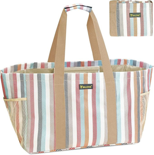 BALEINE Soft 9 Gallon Extra Large Utility Tote, Foldable Reusable Storage Bag (Color Stripe)