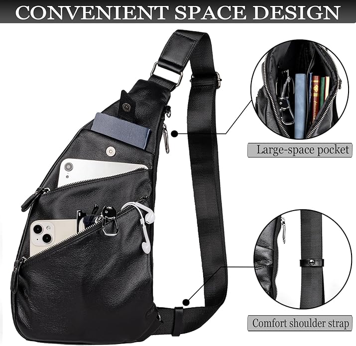Leather Sling Bag Crossbody Backpack for Men - Crossbody Bag - Messenger Bag for Men and Women