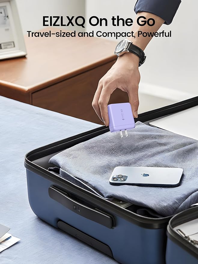 USB C Charger Block,EIZLXQ [2-Pack] Type C Charger Fast Charging,50W 5-Port USB Wall Chargers Multiport Type C Charging Block Cube for iPhone 16 15 14 13 12 11 Pro Max XS,iPad,Samsung&More-Purple