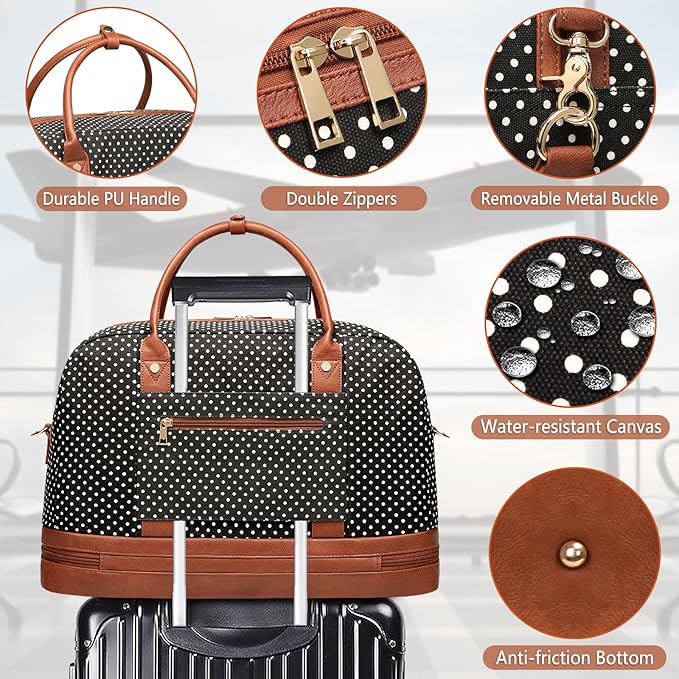 Weekender Bag for Women Canvas Overnight Bag Large Travel Tote Bag Carry on Shoulder Duffle Bag With Shoe Compartment,Perfect for Travel/Daily Use/Birthday Gift …