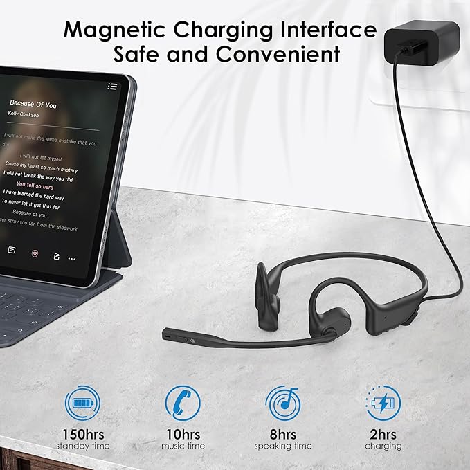 Open Ear Headphones with Mic, Bluetooth Headset with Microphone, Dual Connect Bluetooth 5.3 with AI Noise Cancelling Mic & Mute Function, Wireless Headset for Work, Sports, Drive