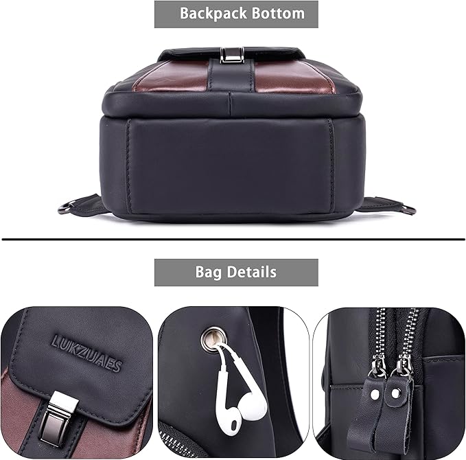 LUKZIJAES Genuine Leather Sling Bag for Men Vintage Crossbody Bag Men Chest Pack Mens Cross Shoulder Bags Hiking Daypacks Travel Backpack (#2-Black)