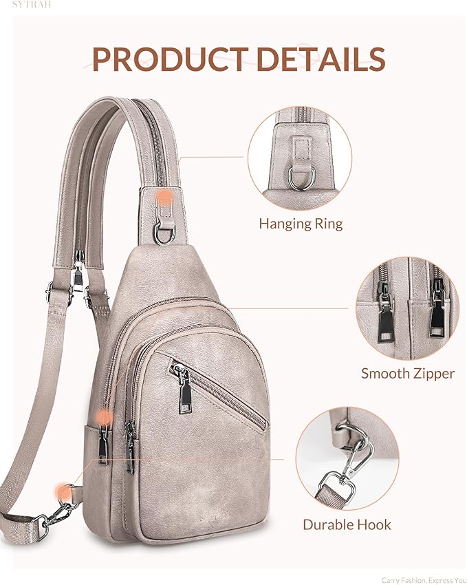 Sling Bag for Women, Crossbody Bags for Women Trendy Crossbody purse Vegan Leather Sling Backpack Chest Bag with Dual Purpose Strap, Cloud Grey