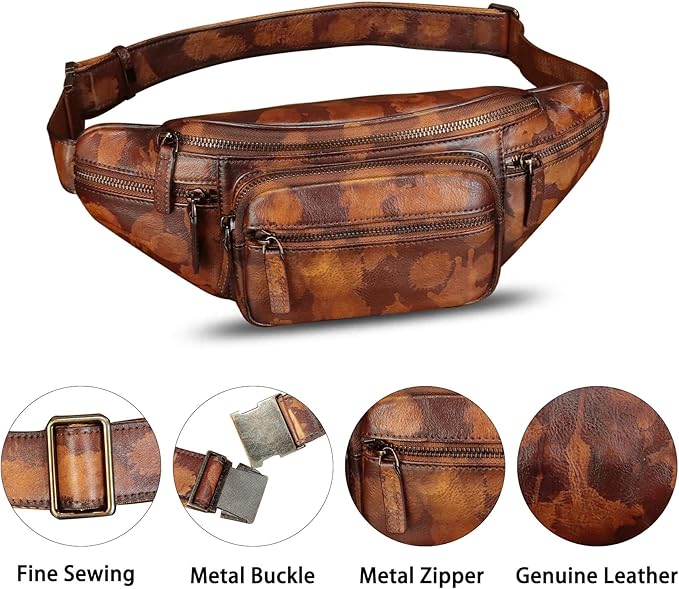 Genuine Leather Fanny Pack for Women and Men Vintage Handmade Leather Waist Bag Sling Bag Backpack Purse Crossbody Bags (Multicolor)