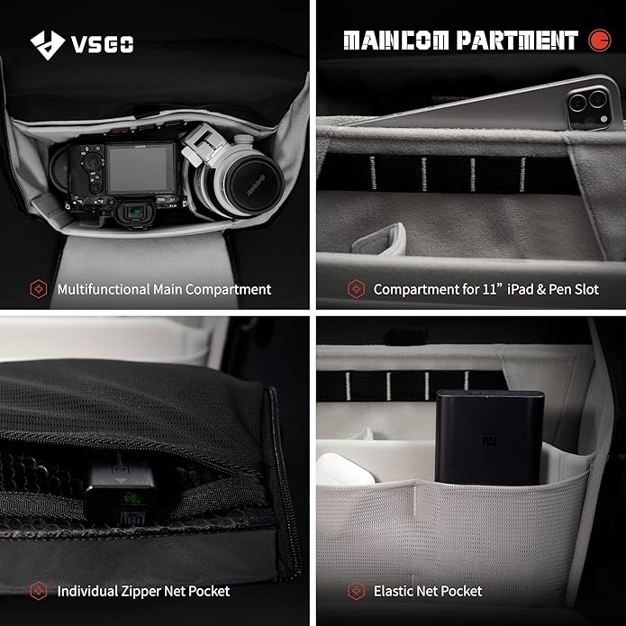 VSGO 6L Waterproof Camera Sling Bag, Single-Shoulder Messenger Bag for DSLR/SLR Cameras, Daily Commute, and Drone Photography