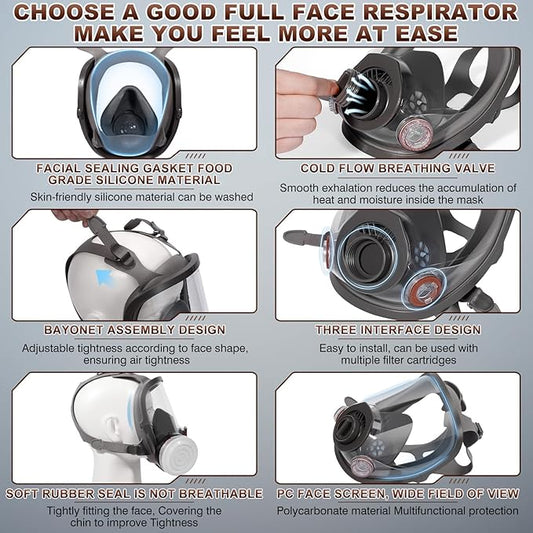 Respirator Mask, Reusable Face Respirators with Filters, Gas Masks Against Chemicals/Organic Vapor/Formaldehyde