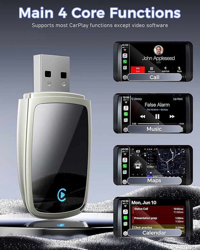 Wireless CarPlay Adapter 2025 Upgrade, Mini USB Design Converts Wired Car Play to Wireless, Plug and Play, Ultra-Low Latency Fast Stable Connection Compatible with iPhone 6+(Gold)