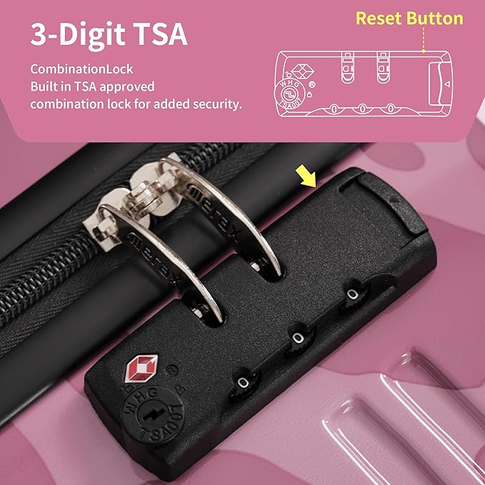 Merax Luggage Sets 3 Piece, Hardside Suitcase Set with Spinner Wheels, Lightweight Printing Luggage Carry on,20+24+28 IN,Purple Pink