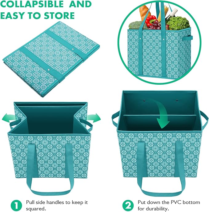 WISELIFE Reusable Grocery Bags [4 Pack],Large Grocery Tote Bag Water Resistant Shopping Bags Foldable Grocery Bag for Clothes,Shoes and Picnic,Green