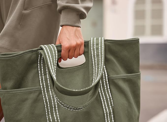 ODODOS 29L Oversized Canvas Tote Bag Large Capacity Open Top Shoulder Bags for Gym Workout Shopping Beach Travel