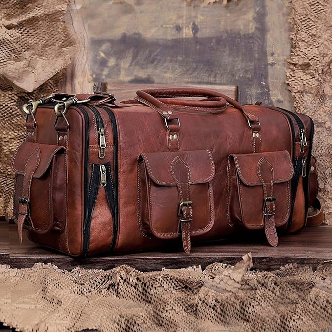 Handmade Vintage Travel Luggage 30 Inch Duffel Gym Sports Bag Weekender Travel Overnight Carry One Duffel Bag For Men (32 inch large)