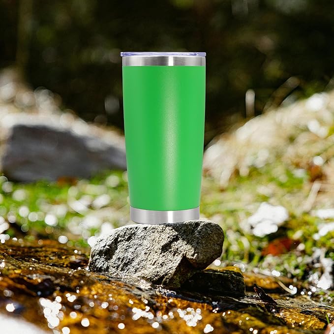 20oz Tumbler Bulk Stainless Steel Tumbler Cup with Lid Vacuum Insulated Double Wall Travel Mug, Durable Powder Coated Travel Coffee Tumbler Mug for Hot & Cold Drinks, Green,8 Pack