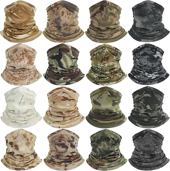 16 pack Cooling Neck Gaiter for Men Women Sun Protection Face Mask Gators Camo Bandana Neck Cover