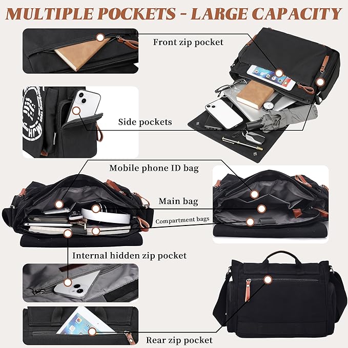 FSD.WG Satchel Messenger Bag for Men Canvas,Travel Shoulder bag 13.5" Laptop Bags