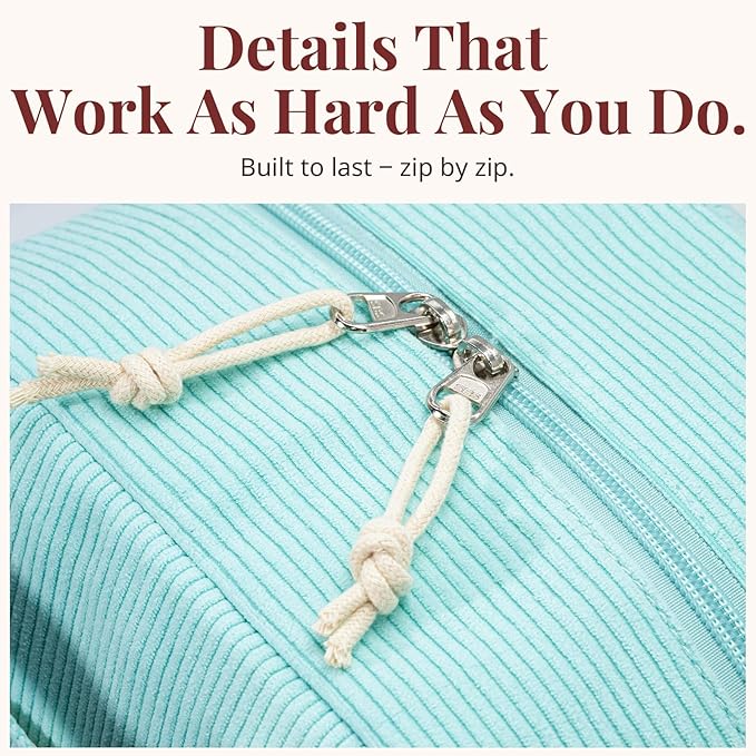 Insulated Lunch Bag for Women Men, Stylish Corduroy Tote Bag with Aluminum Lining, Large Capacity Reusable Cooler for Work, Travel, or Beach, Mint Blue Lunch Box