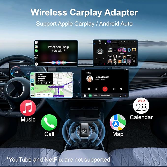 Wireless Carplay Adapter for iPhone & Android, Mini 2-in-1 CarPlay Dongle, Plug & Play, No Delay, Convert Wired to Wireless Bluetooth Apple Carplay, with USB&USB-C, for Apple iOS 10+ and 2016+ Cars