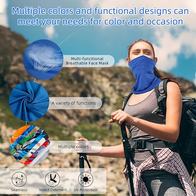 6 Pack Neck Gaiter for Men Women Breathable Outdoor Face Mask Cover Headwear for Hiking Running Cycling and Fishing