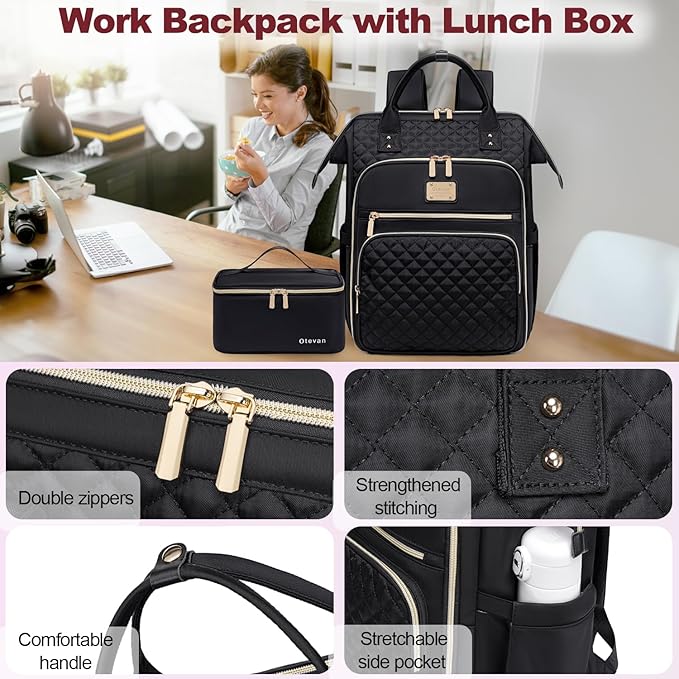 Lunch Backpack for Women, 15.6 inch Laptop Backpacks for Womens, Work Backpacks with Lunchbox,Insulated Back pack Cooler,Teacher Nurse Travel Backpack for Women