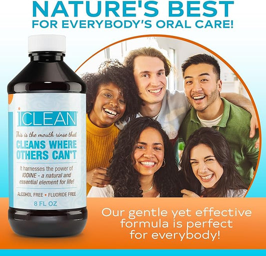 iCLEAN Mouthwash - Fluoride & Alcohol-Free Rinse | Harness The Power of Iodine | Molecular Iodine Mouth Rinse for Clean Oral Care | Gargle for Bad Breath & Oral Wellness | Cleans Where Others Can't