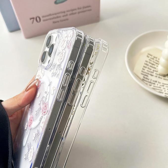 ZTOFERA for iPhone 13 Pro Max Magnetic Case Compatible with Magsafe,Aesthetic Floral Pattern Design Cute for Girl Women,Anti-Drop Protective Hard Phone Cover for iPhone 13 Pro Max-Pink Rose