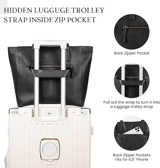 befen Vintage Genuine Leather Work Tote Bag for Women Large Tote Bag with Zipper Leather Purse and Handbags with Compartment