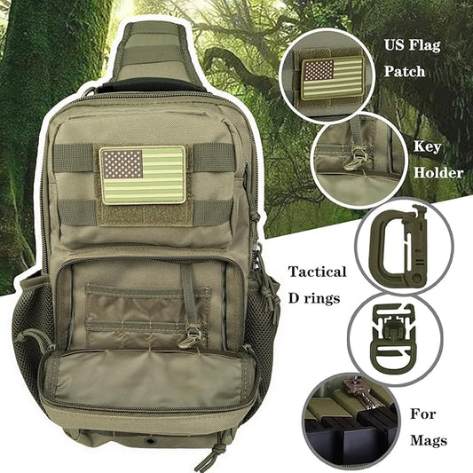 Tactical Shoulder Sling Bag, Small Chest Pack, 13L Backpack for Men Outdoor Sports, Olive